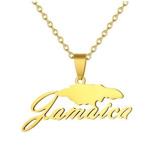 Jamaica Map Pendant Necklace Gold Plated